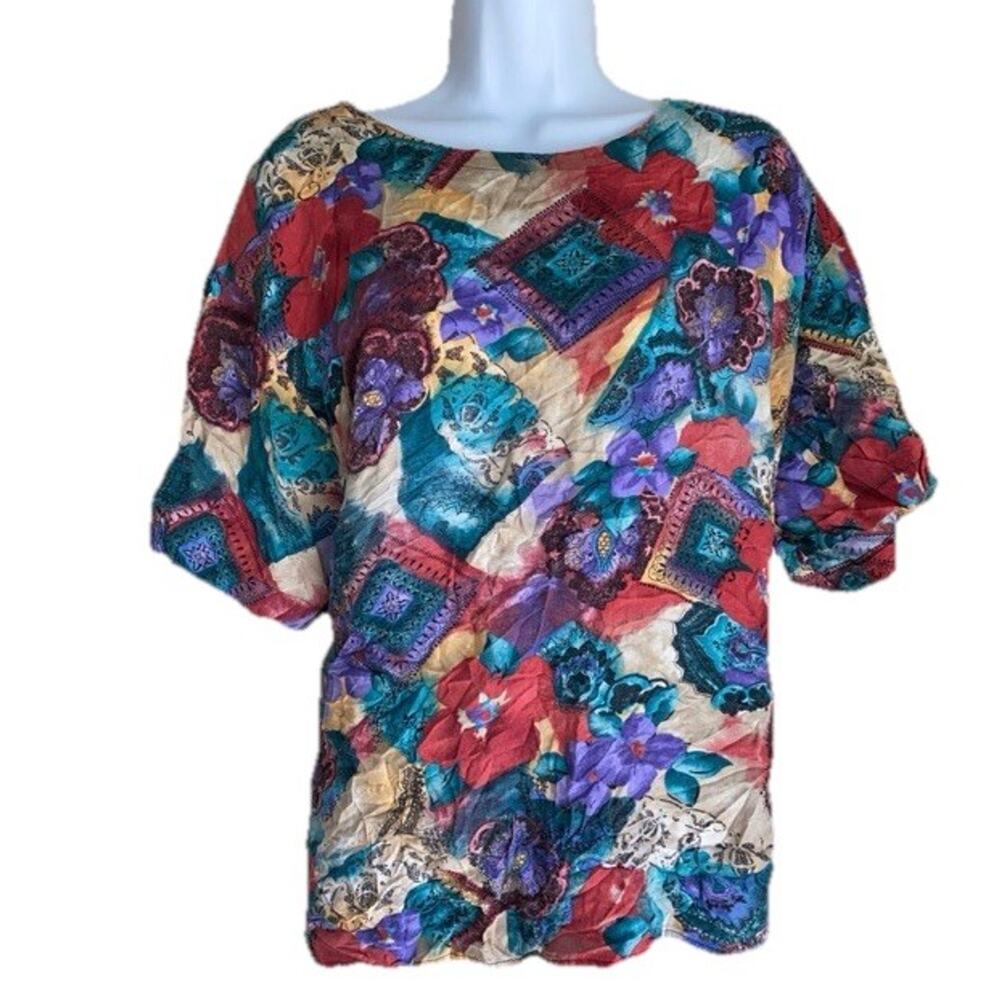 VTG Distinctly Different Women's Plus Size 2X Boho Paisley Colorful Blouse Top